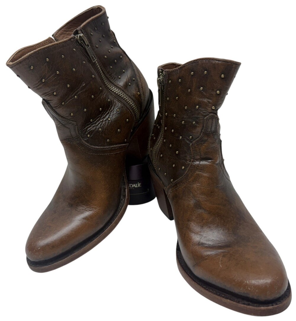 Lucchese Harley M6005 Women’s 8 B Brown Leather Studded Western Ankle Boots